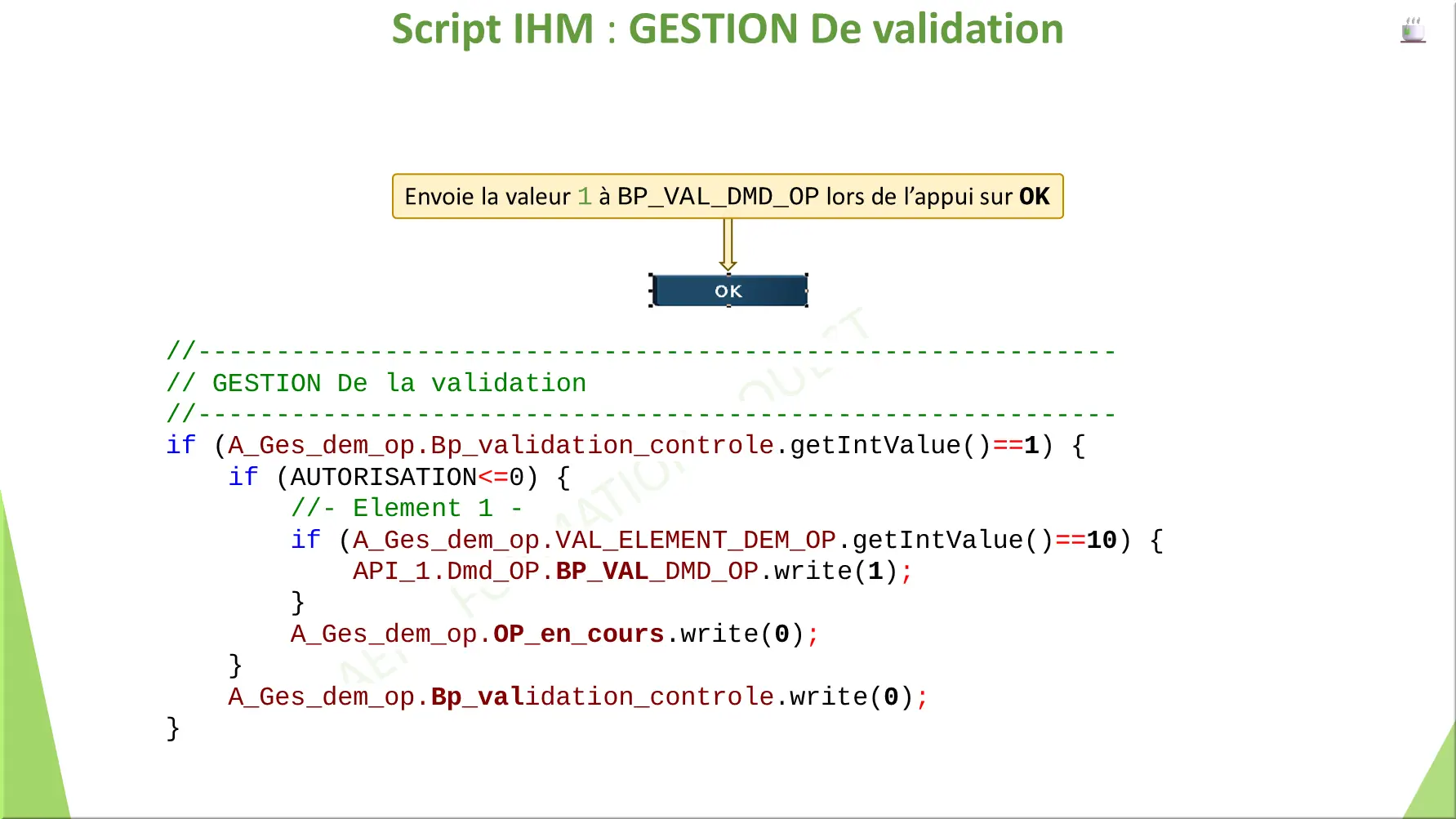 Script IHM : GESTION De validation